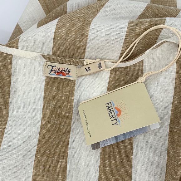 Faherty Willow wrap dress stripe tan cream linen Dolman sleeve new XS - Picture 5 of 5